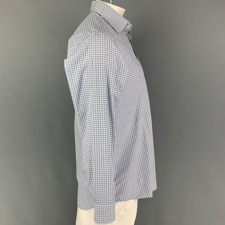 ETRO Size 42 White Light Blue Purple Dots Cotton Button Down Long Sleeve Shirt