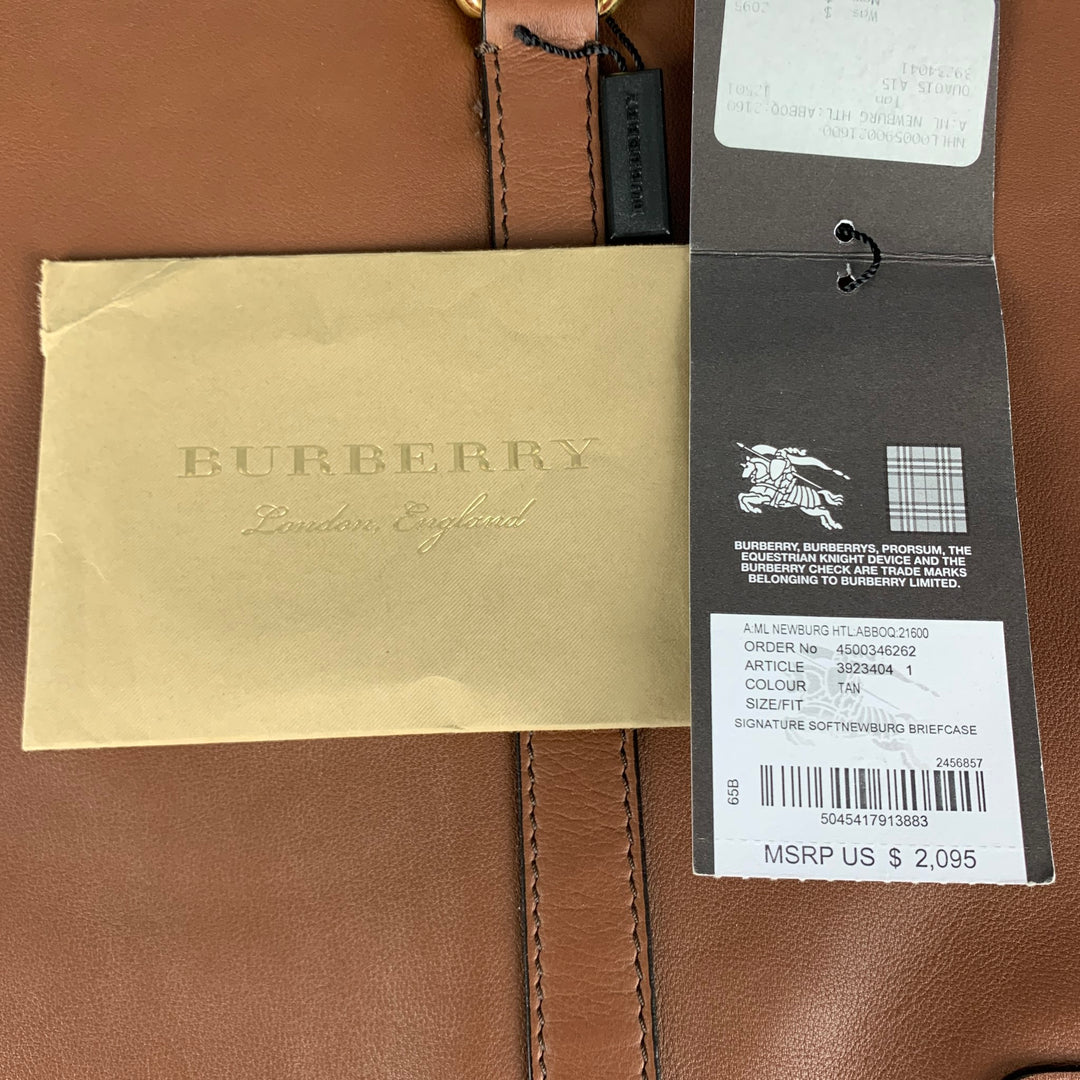 BURBERRY Tan Solid Leather Briefcase Bags