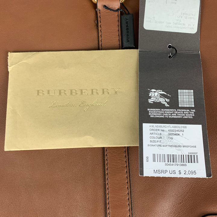 BURBERRY Tan Solid Leather Briefcase Bags