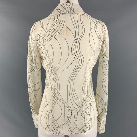 LAUNDRY Size 2 White Black Rayon Abstract Button Up Blouse