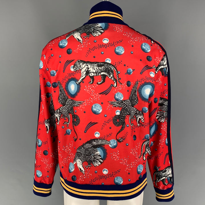 GUCCI by Alessandro Michele FW 17 Size M Red Graphic Polyester Cotton Space Animal Jacket