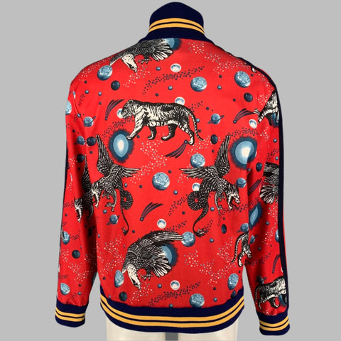 GUCCI by Alessandro Michele FW 17 Size M Red Graphic Polyester Cotton Space Animal Jacket