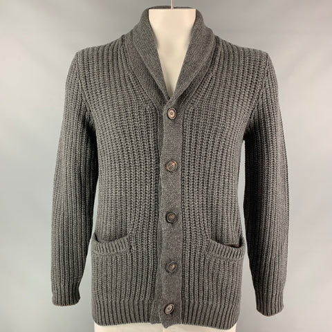 BRUNELLO CUCINELLI Size 42 Dark Gray Knitted Cashmere Shawl Collar Jacket
