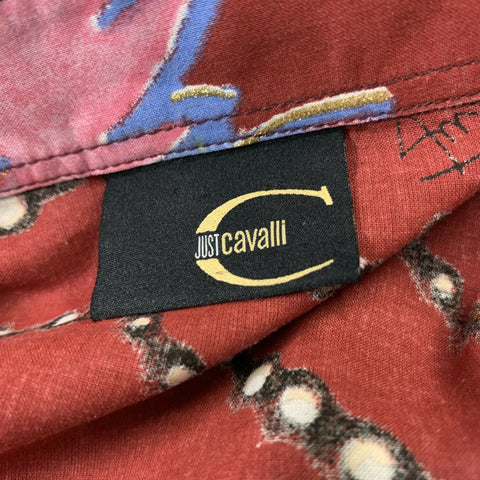 JUST CAVALLI  Size M Midnight Blue Print Cotton Button Up Long Sleeve Shirt
