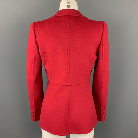 GIORGIO ARMANI Chaqueta de botonadura simple con solapa de pico de lana virgen roja talla 2
