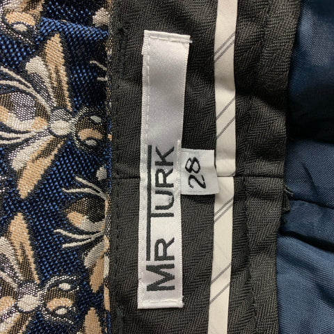 MR TURK Size 28 Navy & Silver Bee Print Polyester Blend Dress Pants