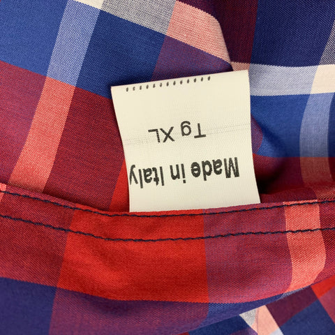 SOCIETE ANONYME Taille XL Chemise à manches courtes en coton à carreaux rouge et bleu