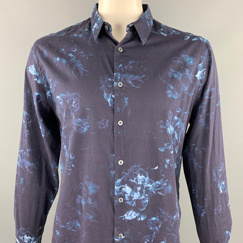 PS by PAUL SMITH Size XL Navy Floral Cotton Button Up Long Sleeve Shirt