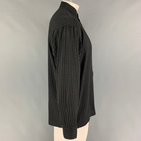 Vintage VERSACE CLASSIC Size M Black Ribbed Not Listed Nehru Collar Long Sleeve Shirt