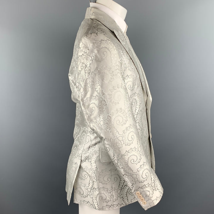 Vintage GIANNI VERSACE Size 38 Silver Jacquard Silk Peak Lapel Sport Coat