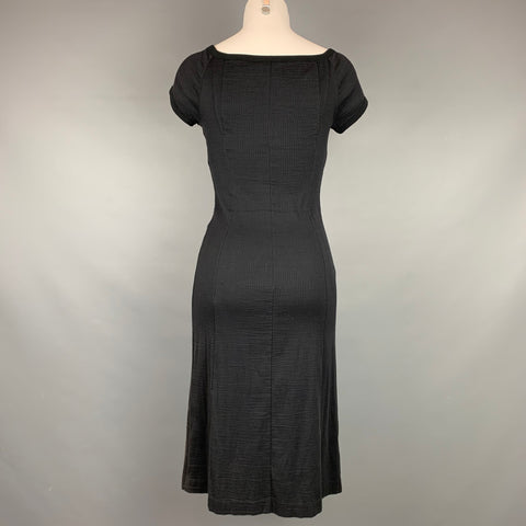 NARCISO RODRIGUEZ Size 2 Black Ribbed Cotton / Polyamide V-neck Dress