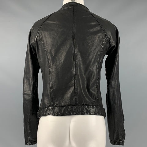 GIORGIO BRATO Chaqueta con cremallera de cuero negro talla 6 (exterior)