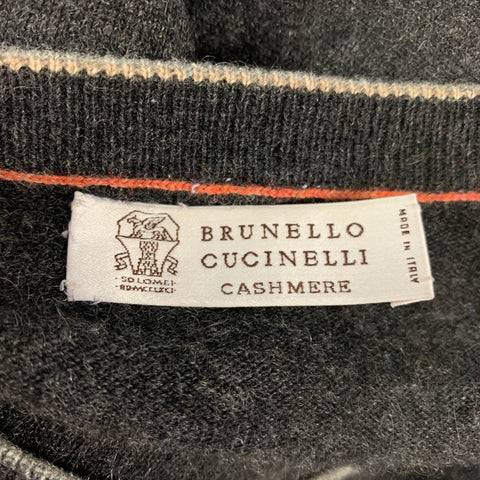 BRUNELLO CUCINELLI Size S Charcoal Cashmere V-Neck Sweater