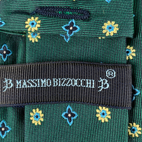 MASSIMO BIZZOCCHI Green Yellow Abstract Floral Silk Tie