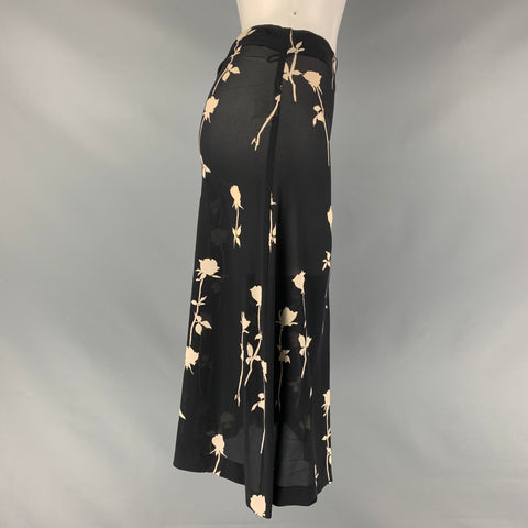 DOLCE & GABBANA Size 2 Black Cream Silk & Lycra Floral A-Line Skirt