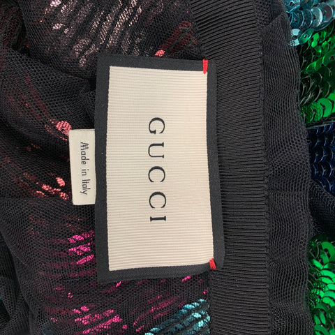 GUCCI OI 16 Talla 4 Falda larga de tul con lentejuelas de serpiente multicolor
