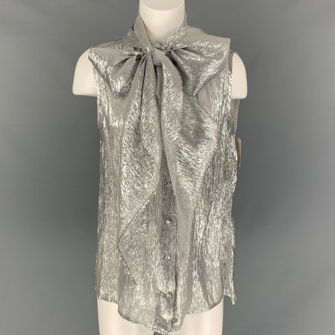 MARC JACOBS Top de vestir con lazo texturizado plateado talla 10
