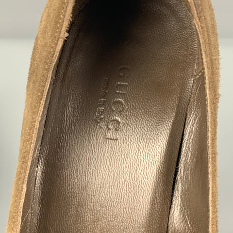 GUCCI Size 5.5 Olive Brown Suede Bamboo Heel Pumps