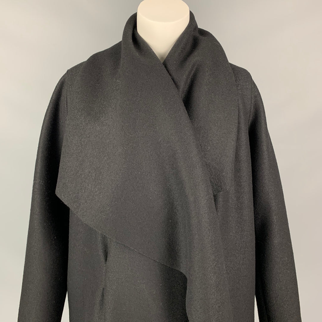 HARRIS WHARF LONDON Size M Black Wool Open Front Coat