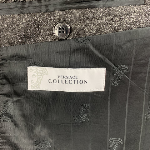 VERSACE COLLECTION Size 50 Charcoal & Black Metallic Print Sport Coat