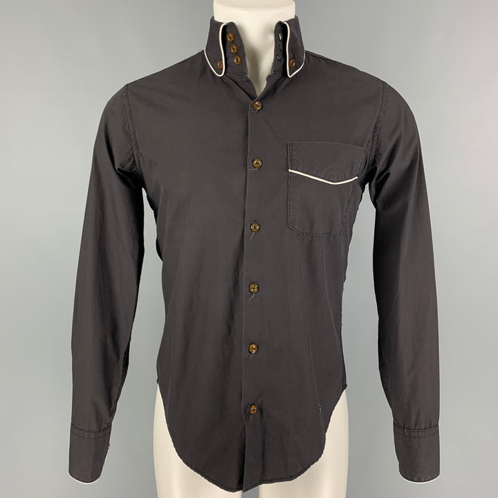 VIVIENNE WESTWOOD MAN Size S Black Contrast Trim Cotton Long Sleeve Shirt