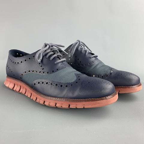 COLE HAAN Size 11 Navy Perforated Leather Wingtip Lace Up