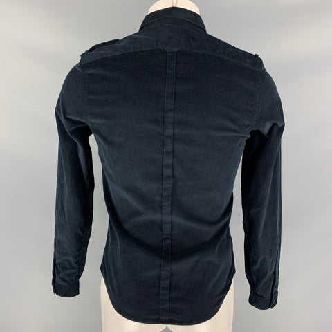 BURBERRY PRORSUM Size XS Navy Textured Cotton Long Sleeve Shirt