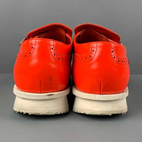 PRADA Size 11 Orange Perforated Leather Monk Strap Loafers