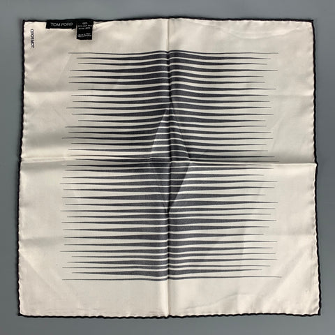 TOM FORD Cream Black Stripe Silk Twill Pocket Square
