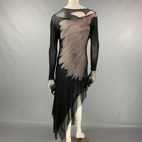 YOHJI YAMAMOTO Fall 2011 Size S Black & Grey Mesh Photo Print Asymmetrical Dress