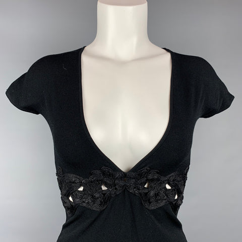 ROBERTO CAVALLI Taille 4 Haut habillé en jersey noir embellissement viscose / polyester