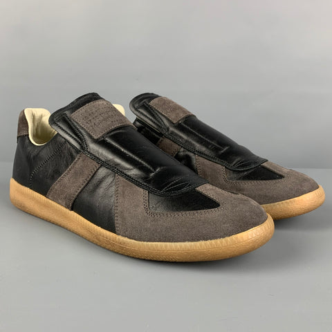 MAISON MARTIN MARGIELA Replica Size 8 Black Grey Color Block Leather Slip On Sneakers