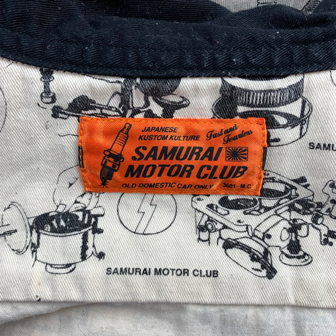 SAMURAI MOTOR CLUB Size L Beige Print Cotton Button Up Short Sleeve Shirt
