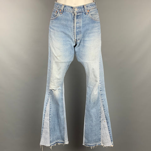 GALLERY DEPT. Size 26 Light Blue Denim Washed Re-Designed Flare Unique Jeans