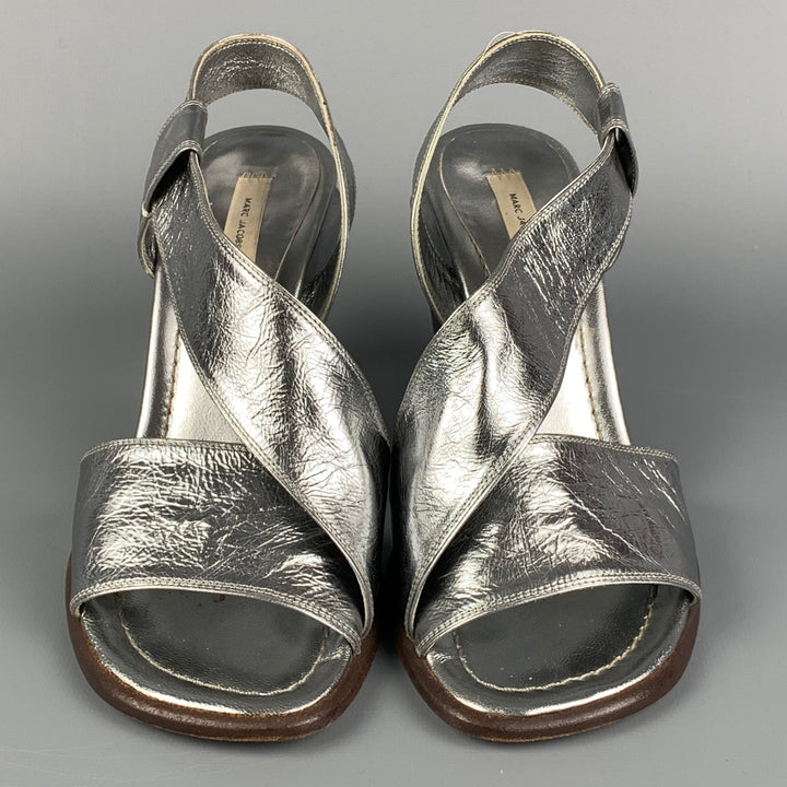 MARC JACOBS Size 7 Silver Leather Wedge Nickel Sandals