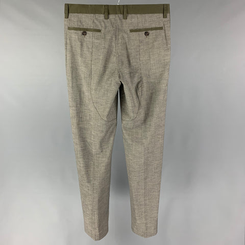 ETRO Size 32 Olive Grey Houndstooth Wool Cotton Tuxedo Dress Pants