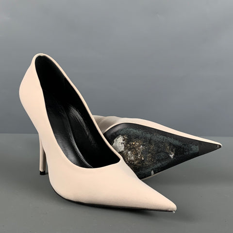 BALENCIAGA Size 7 Cream Fabric Pointed Toe Pumps