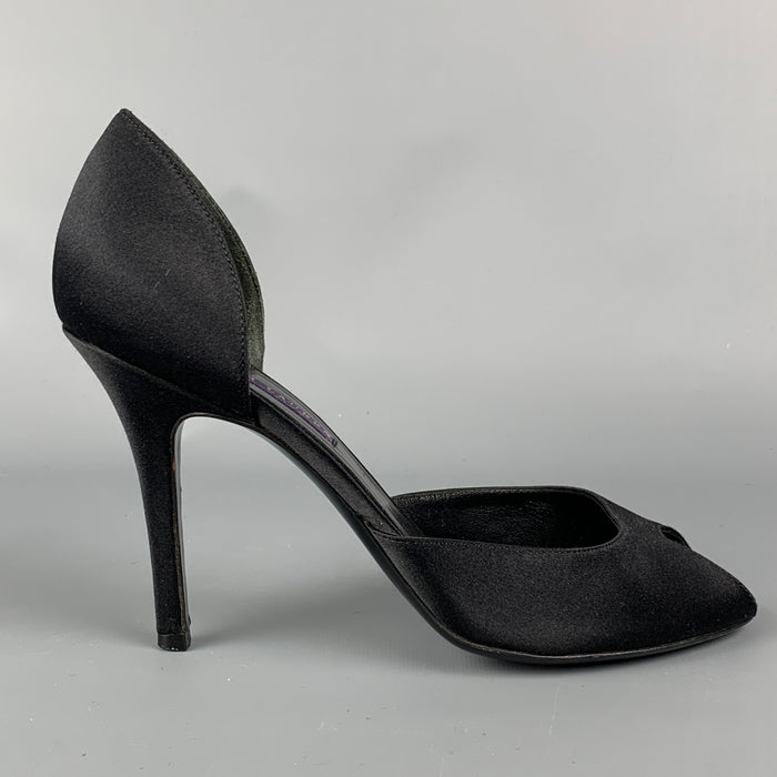 RALPH LAUREN Collection Size 9 Black Silk Open Toe Pumps