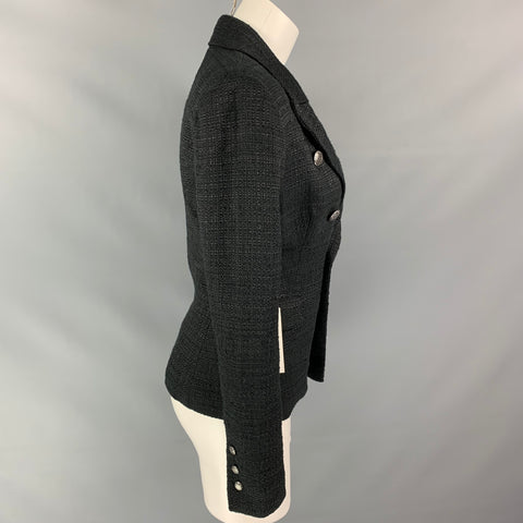 BARDOT Size XS Black Boucle Textured  Cotton Blend Peak Lapel Jacket