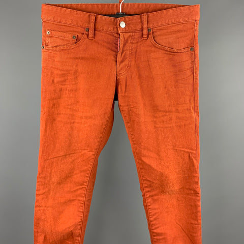 DSQUARED2 Size 30 Dark Orange Distressed Denim Button Fly Jeans