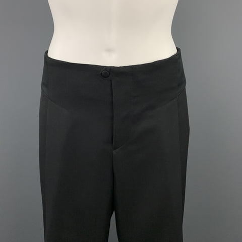 GUCCI Size 8 Black Wool Satin Elastic Waistband Wide Leg Dress Pants