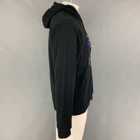 KENZO Size XL Black Multi-Color Embroidery Cotton Hooded Sweatshirt