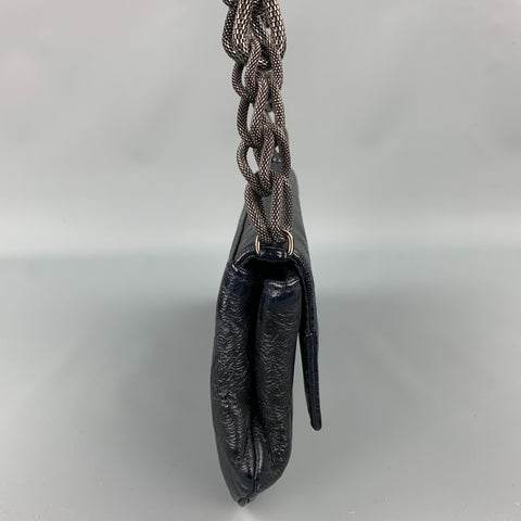 MICHELE Black Textured Leather Gun Metal Chain Handbag