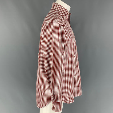 BORRELLI for WILKES BASHFORD Size M White Burgundy Checkered Cotton Long Sleeve Shirt