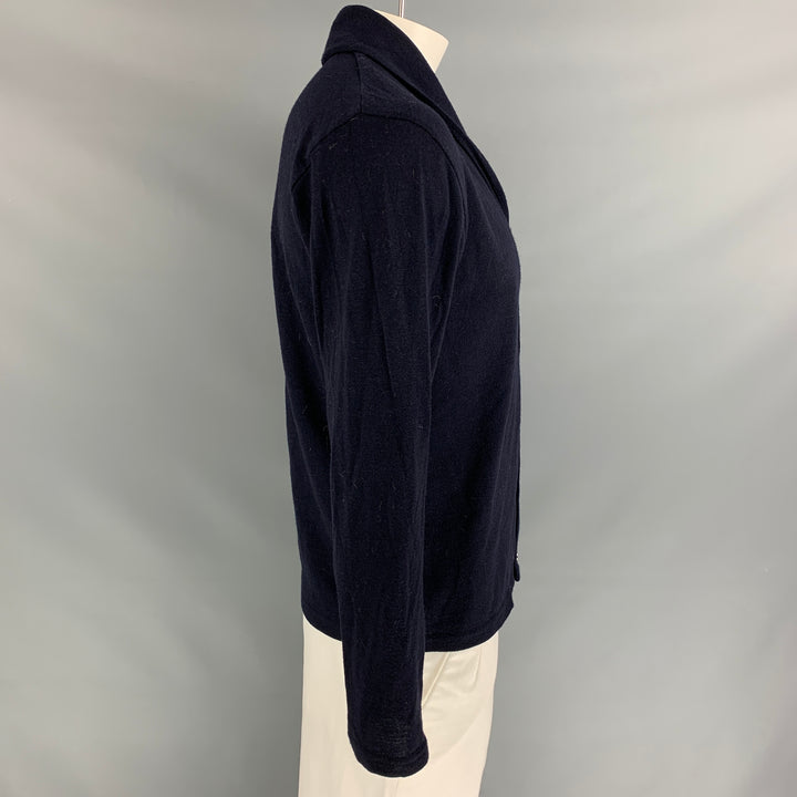 SUNSPEL Size L Navy Knitted Wool Shawl Collar Cardigan