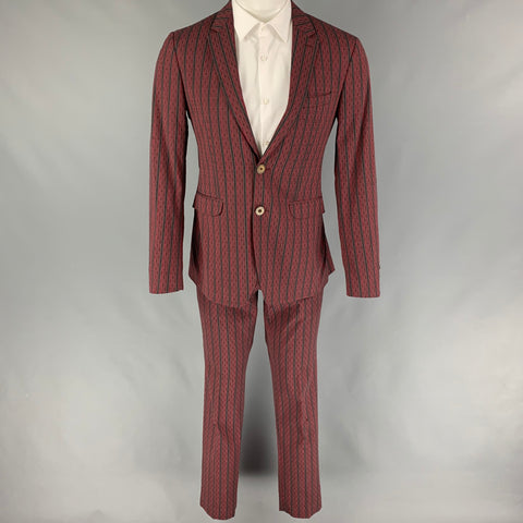 ETRO Size 38 Burgundy Stripe Cotton Silk Notch Lapel Suit