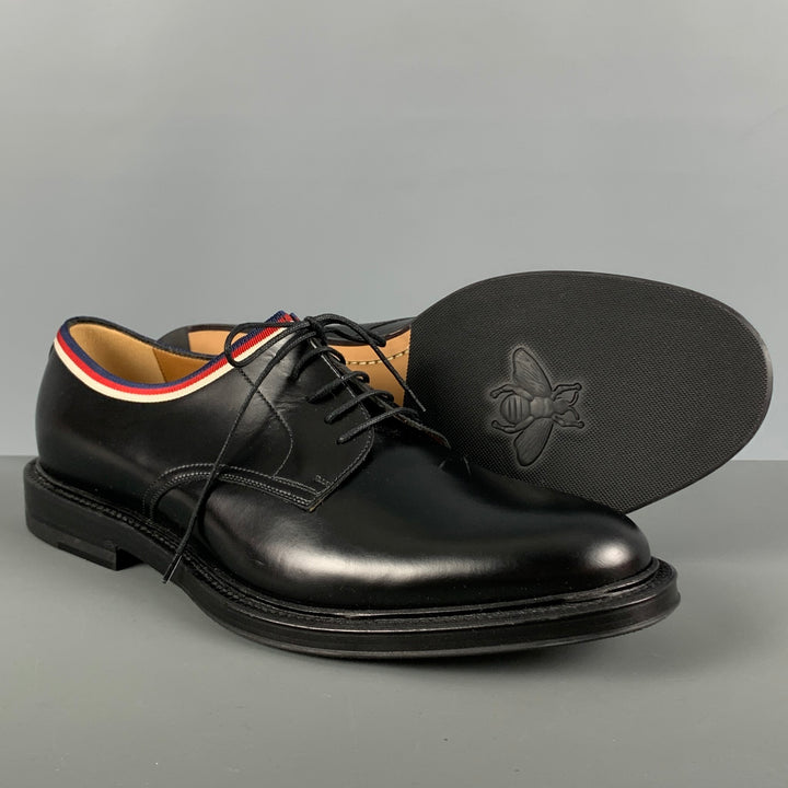 GUCCI Size 10 Black Leather Derby Lace Up Shoes