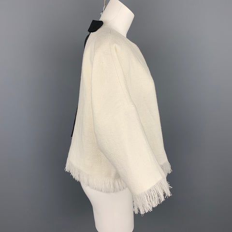 ANDREW GN S/S 18 Talla 4 Chaqueta con botones a presión y flecos de lino tejido color crema