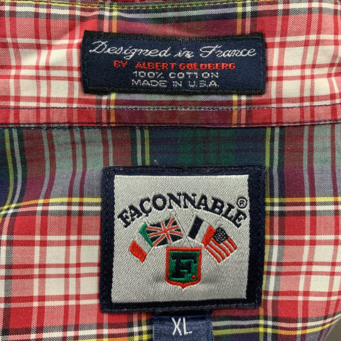 FACONNABLE Size XL Red Green Plaid Cotton One pocket Long Sleeve Shirt