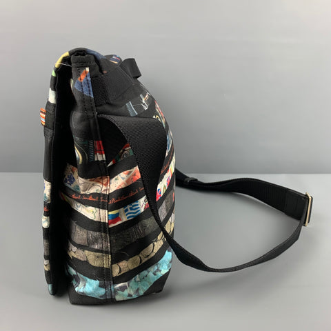 PAUL SMITH Multi-Color Print Leather Trim Canvas Bag